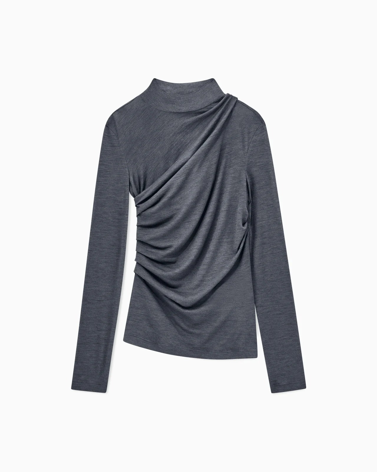 SWEATER IN WOOL JERSEY WITH CRATER NECK AND DRAPED FRONT - 1