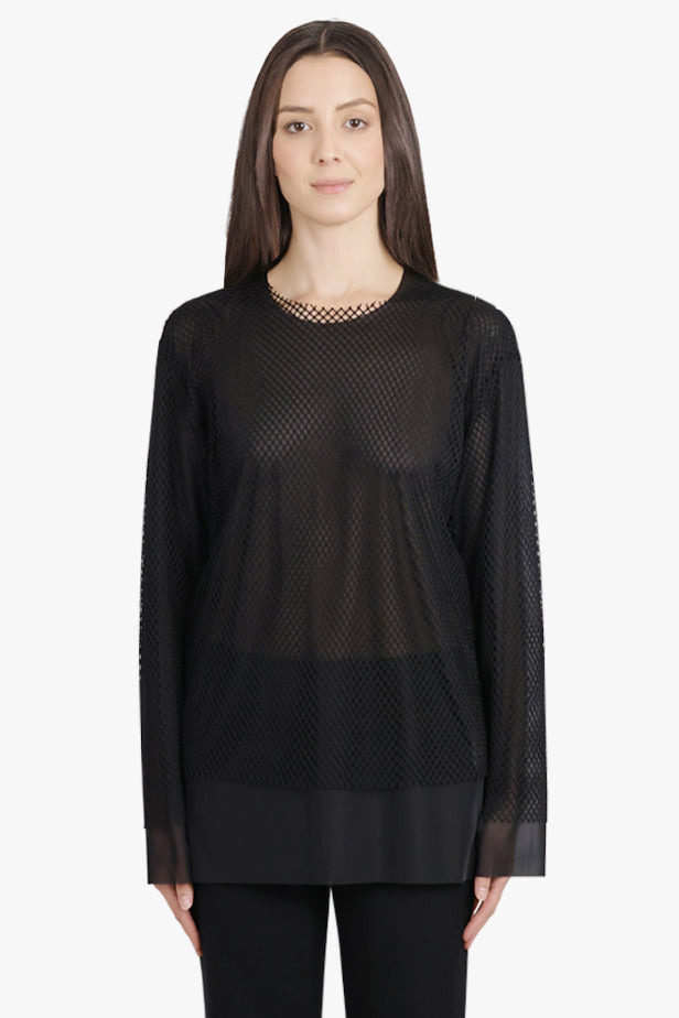 LAYERED L/S SHEER X NETTED MESH TOP | BLACK - 3