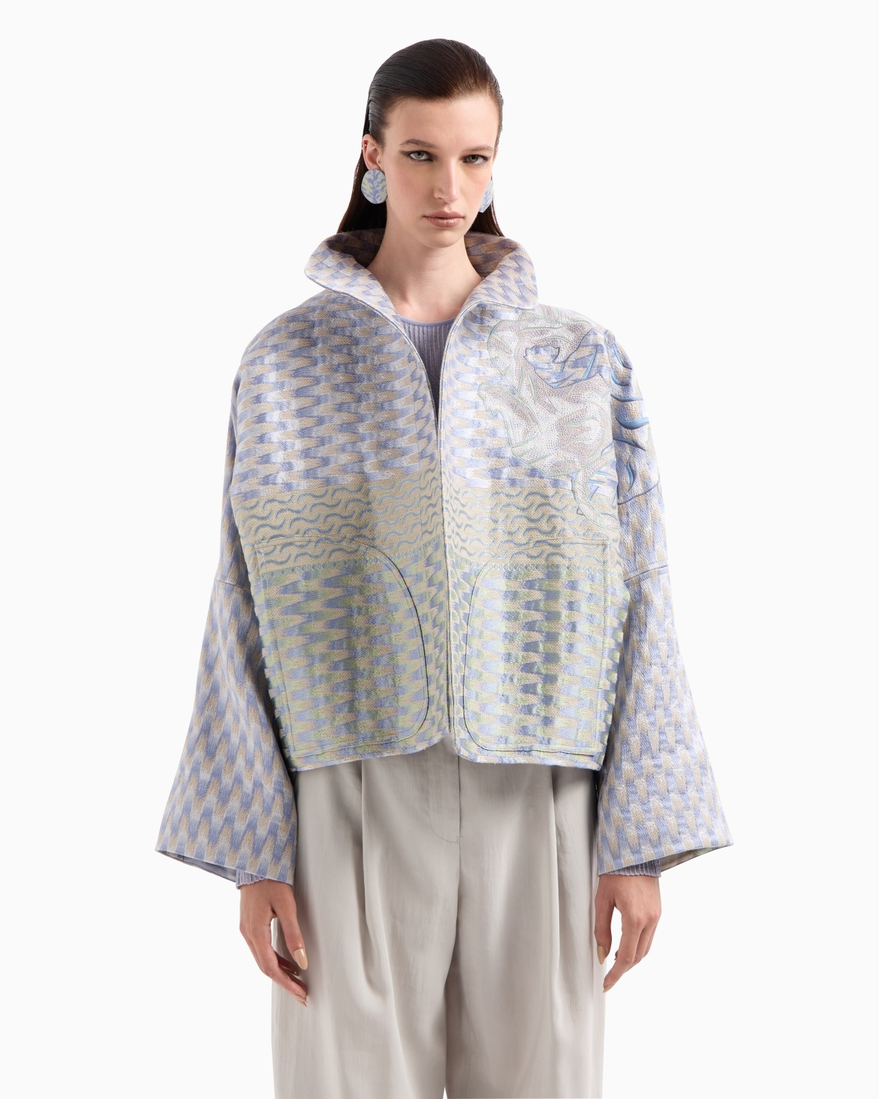 SILK, LINEN AND HEMP JACQUARD PEA COAT - 4