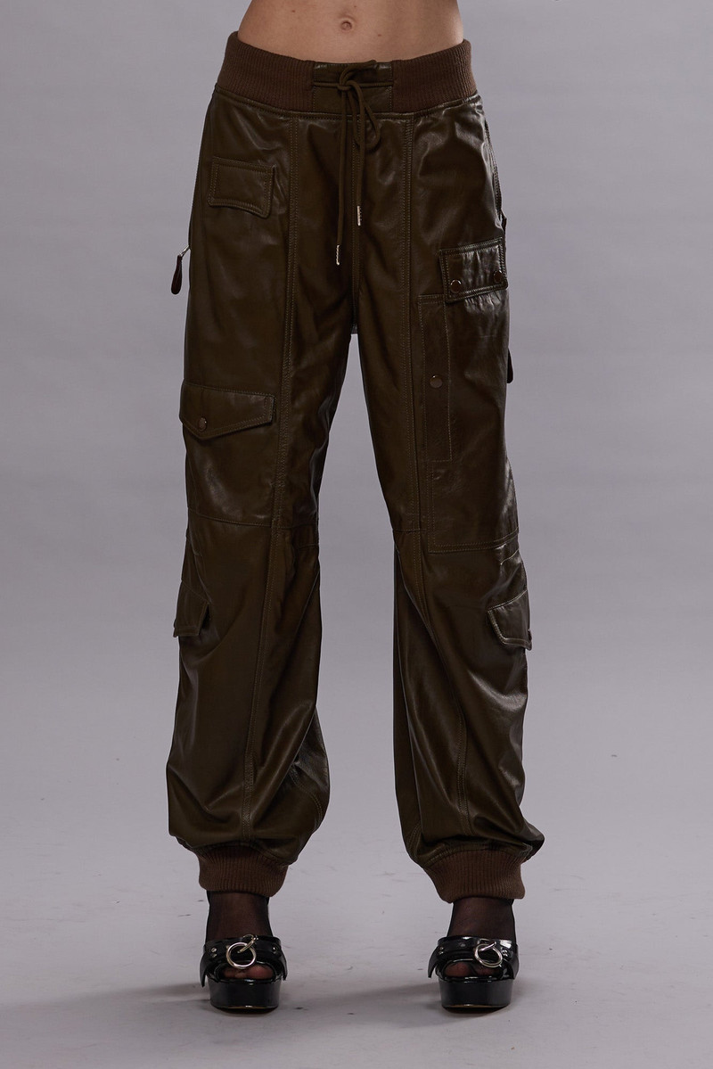 R13 MULTIPOCKET BALLOON LEATHER PANT - OLIVE outlook