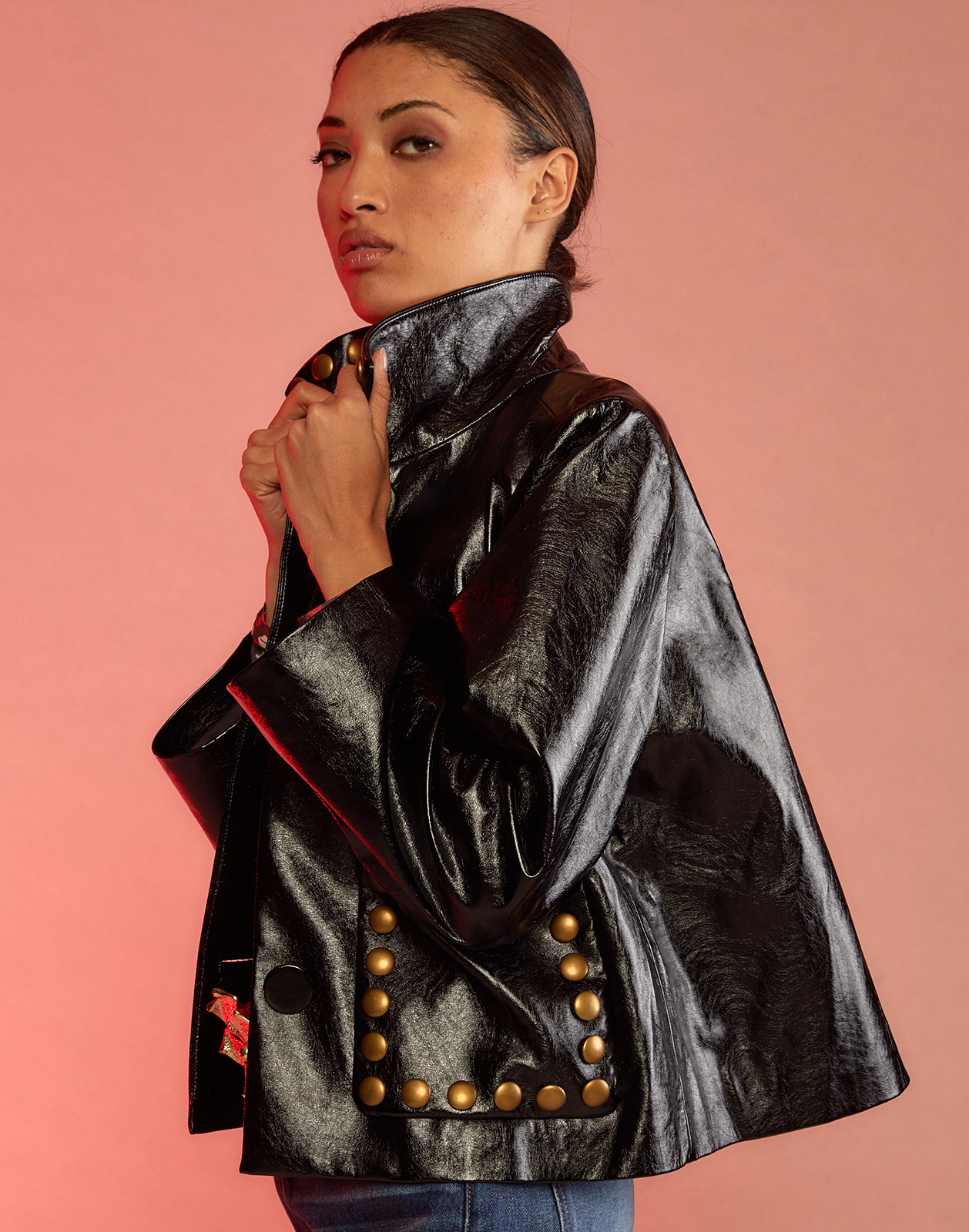 Studded Vegan Leather Jacket - 6
