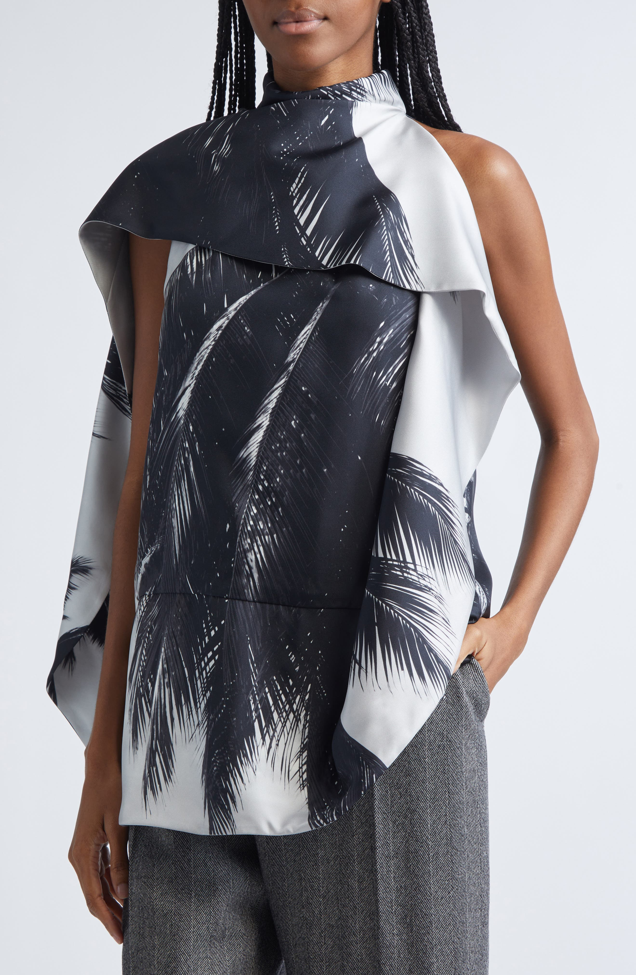 FERRAGAMO Trinidad Print Asymmetric Silk Twill Blouse in Gold Fox at Nordstrom - 5