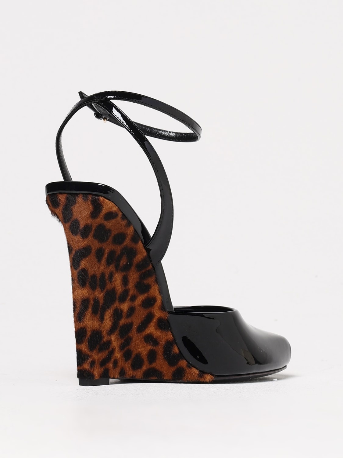 Saint Laurent Le Scandale patent sandals with animal-print horsehair wedge - 3