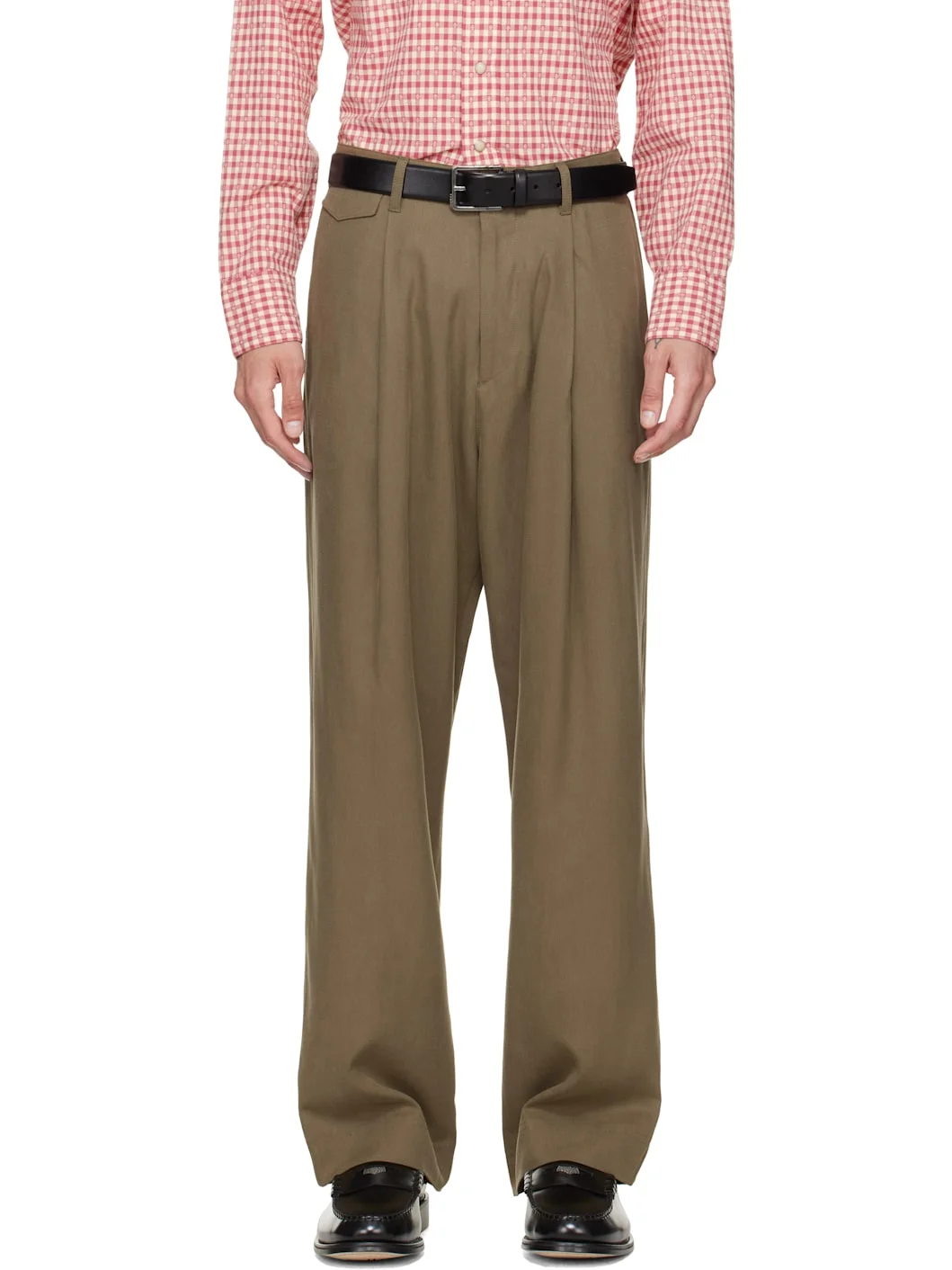 Khaki Relaxed-fit Pleated Lyocell Trousers - 1