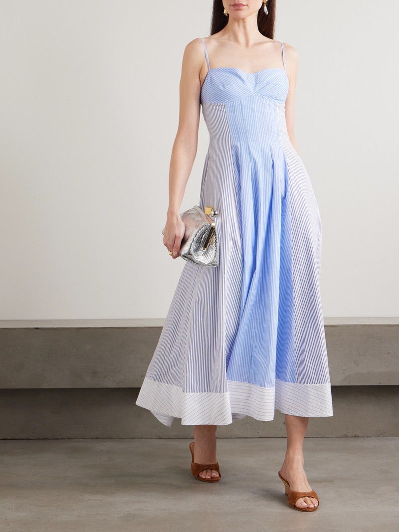 SIMKHAI Chamberlain Paneled Striped Cotton-poplin Midi Dress outlook