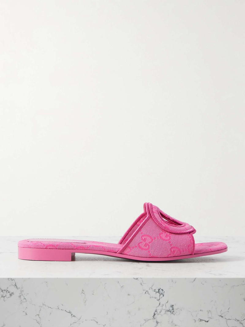 Cutout embroidered canvas-jacquard slides 1