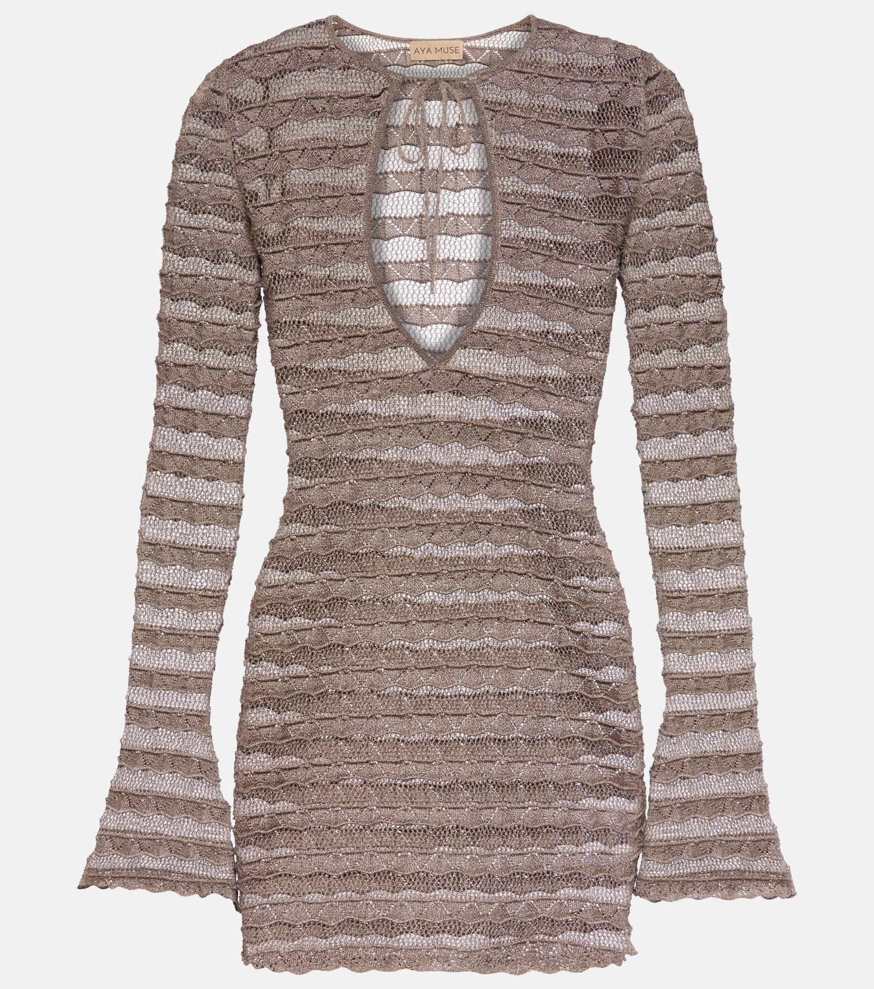 Lace metallic knit minidress - 1