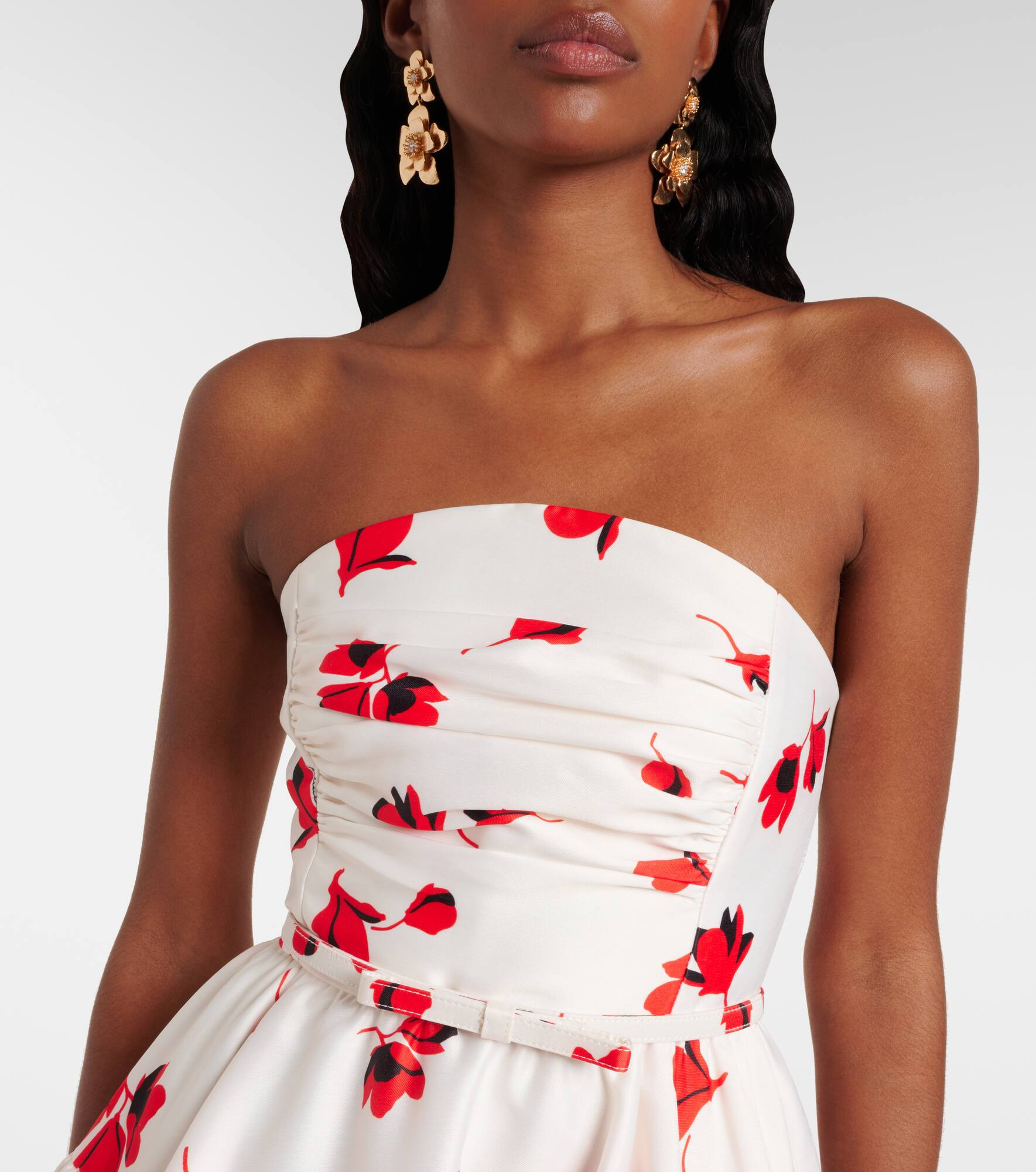 Floral ruched taffeta midi dress - 4