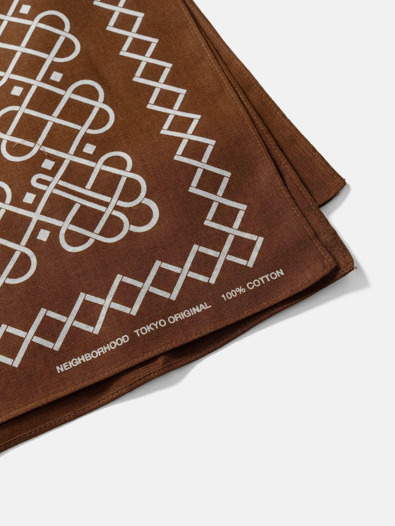 NEIGHBORHOOD Line Pattern Bandana Brown outlook