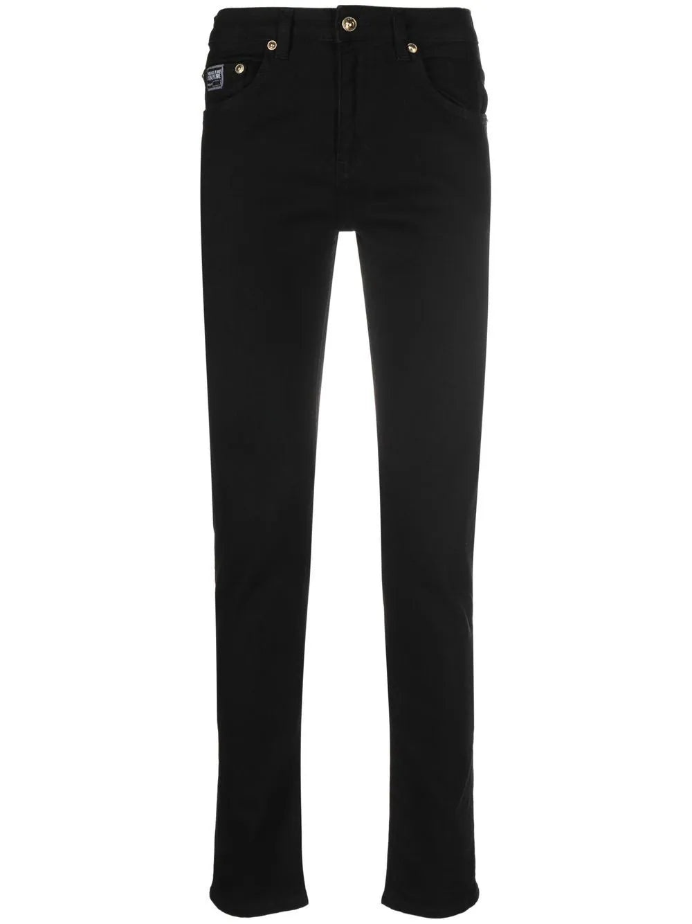 VERSACE MEN Gold Logo Patch Denim Jeans Black - 1