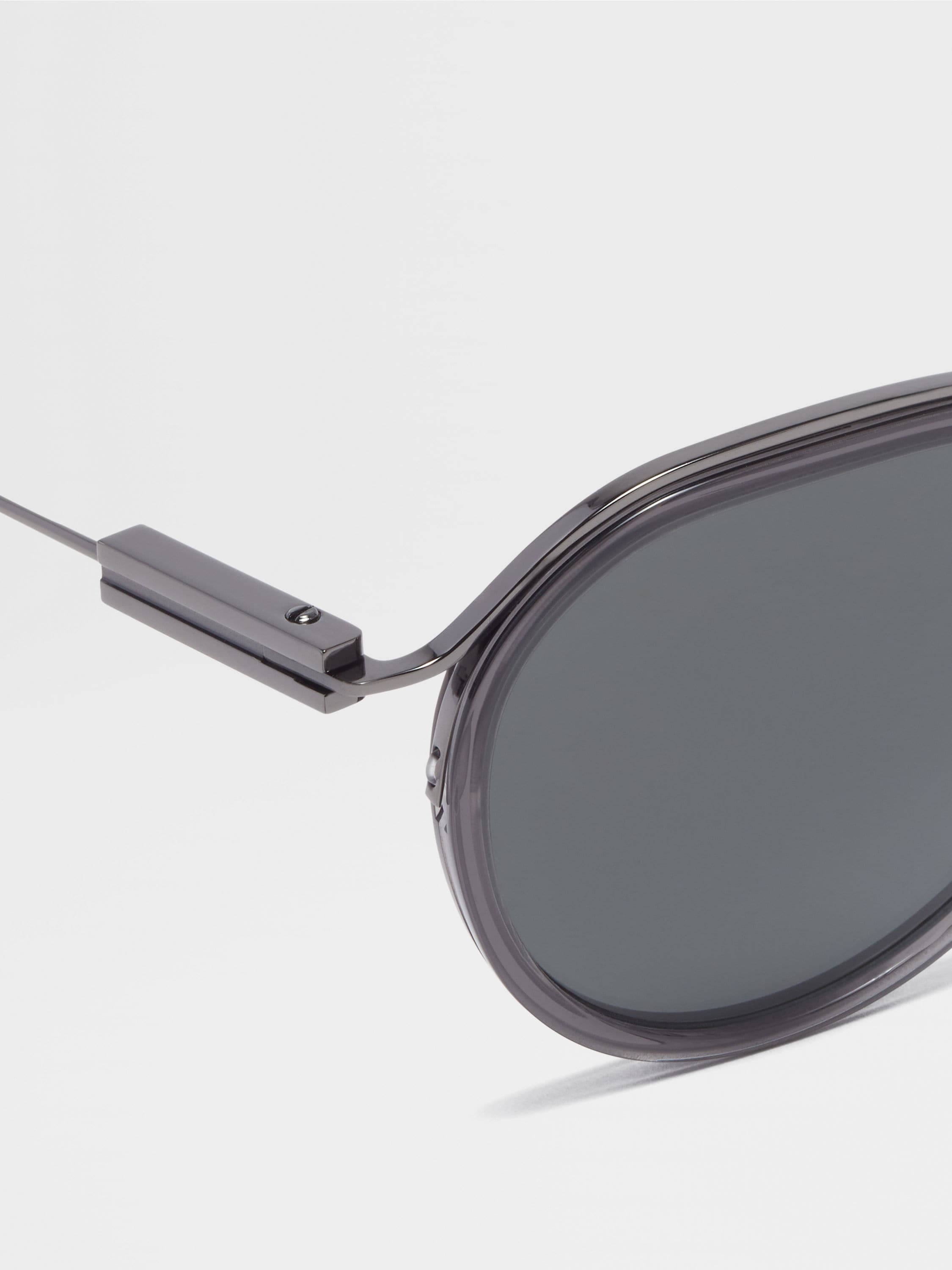 TRANSPARENT GREY AND DARK RUTHENIUM ACETATE AND METAL SUNGLASSES - 2