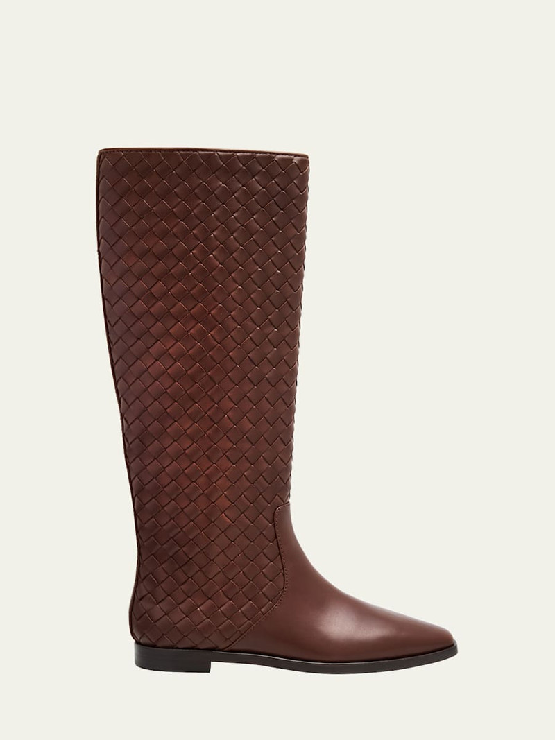 Tilly Flat Woven Leather Knee-High Riding Boots 1