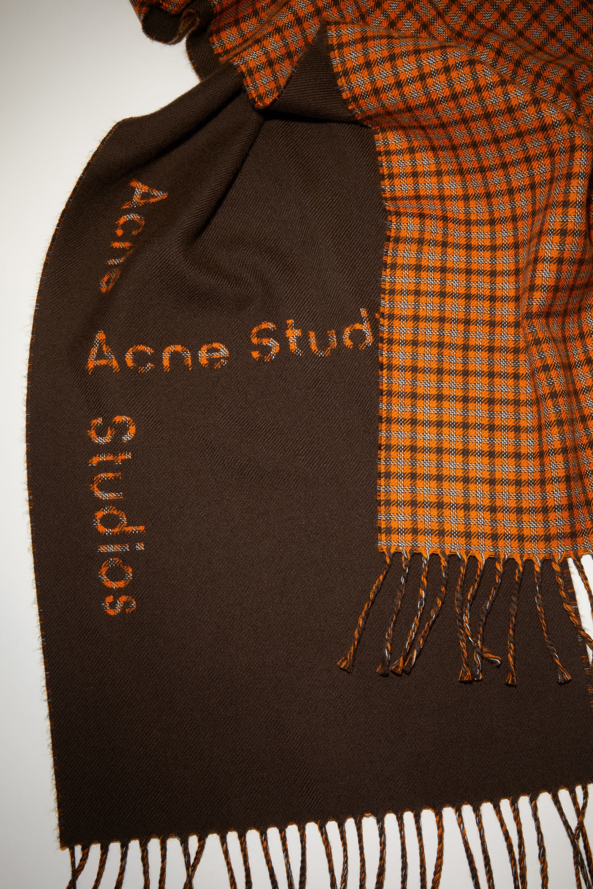Logo check wool scarf - Chocolate brown - 4
