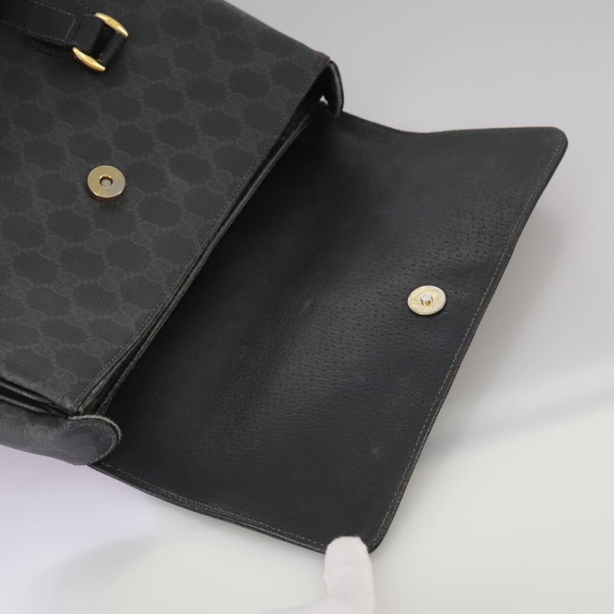 GUCCI GG Supreme Hand Bag Pvc Leather Black Gold 116 02 080 - 9