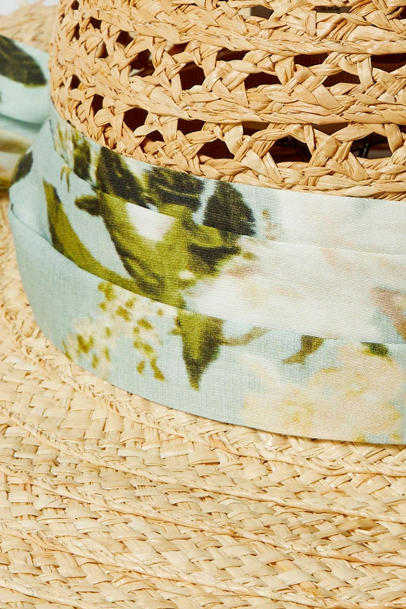 Floral-print cotton-trimmed raffia sunhat - 4