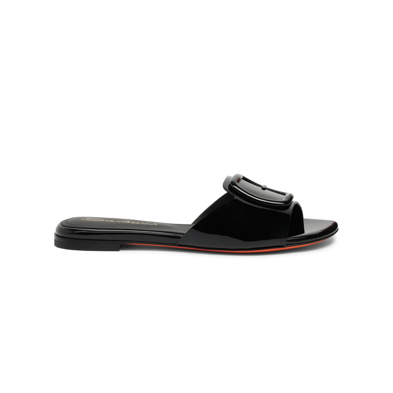 Women's black patent leather slide sandal 1