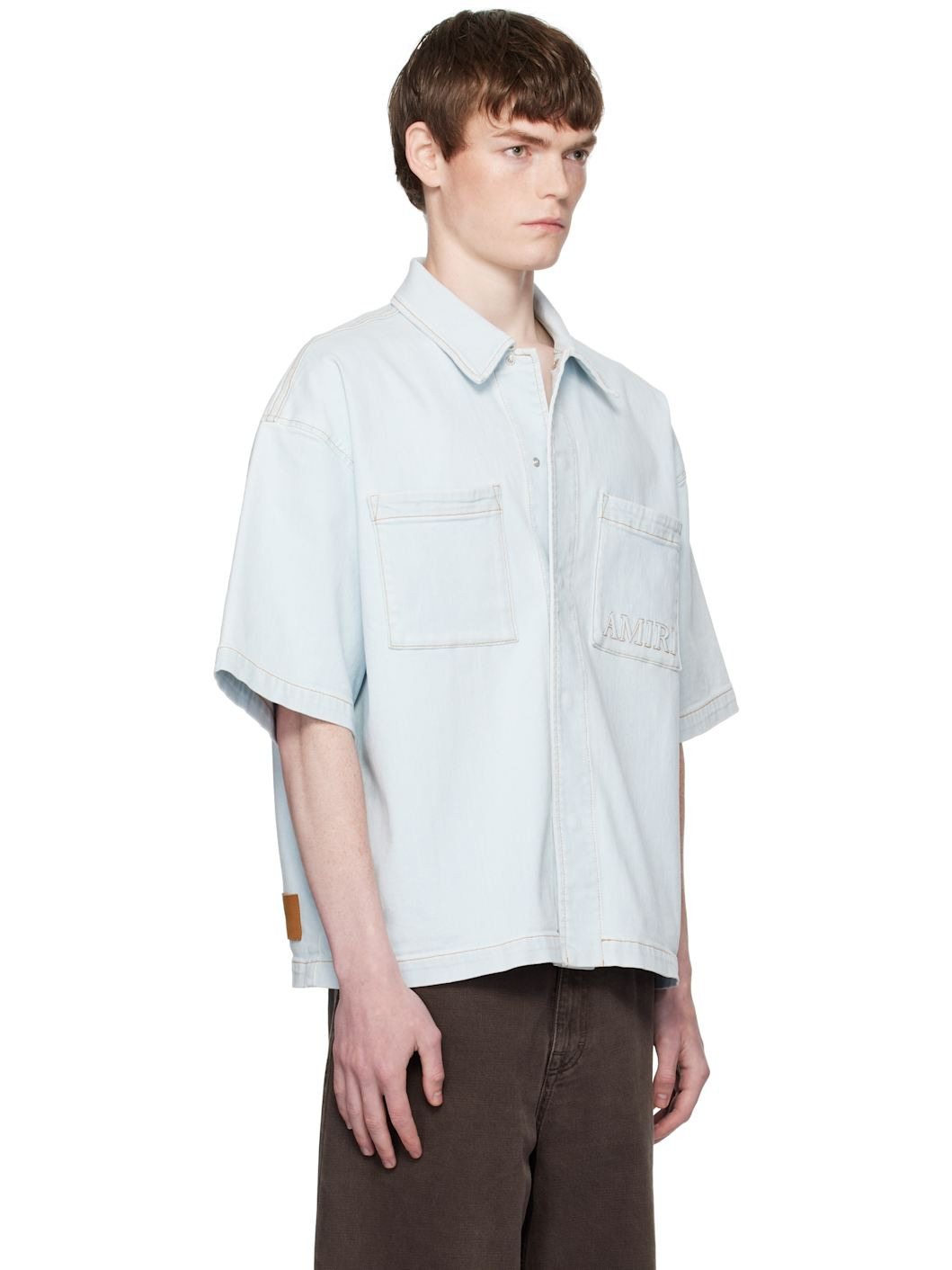 Blue 'AMIRI' 3D Short Sleeve Snap Denim Shirt - 2