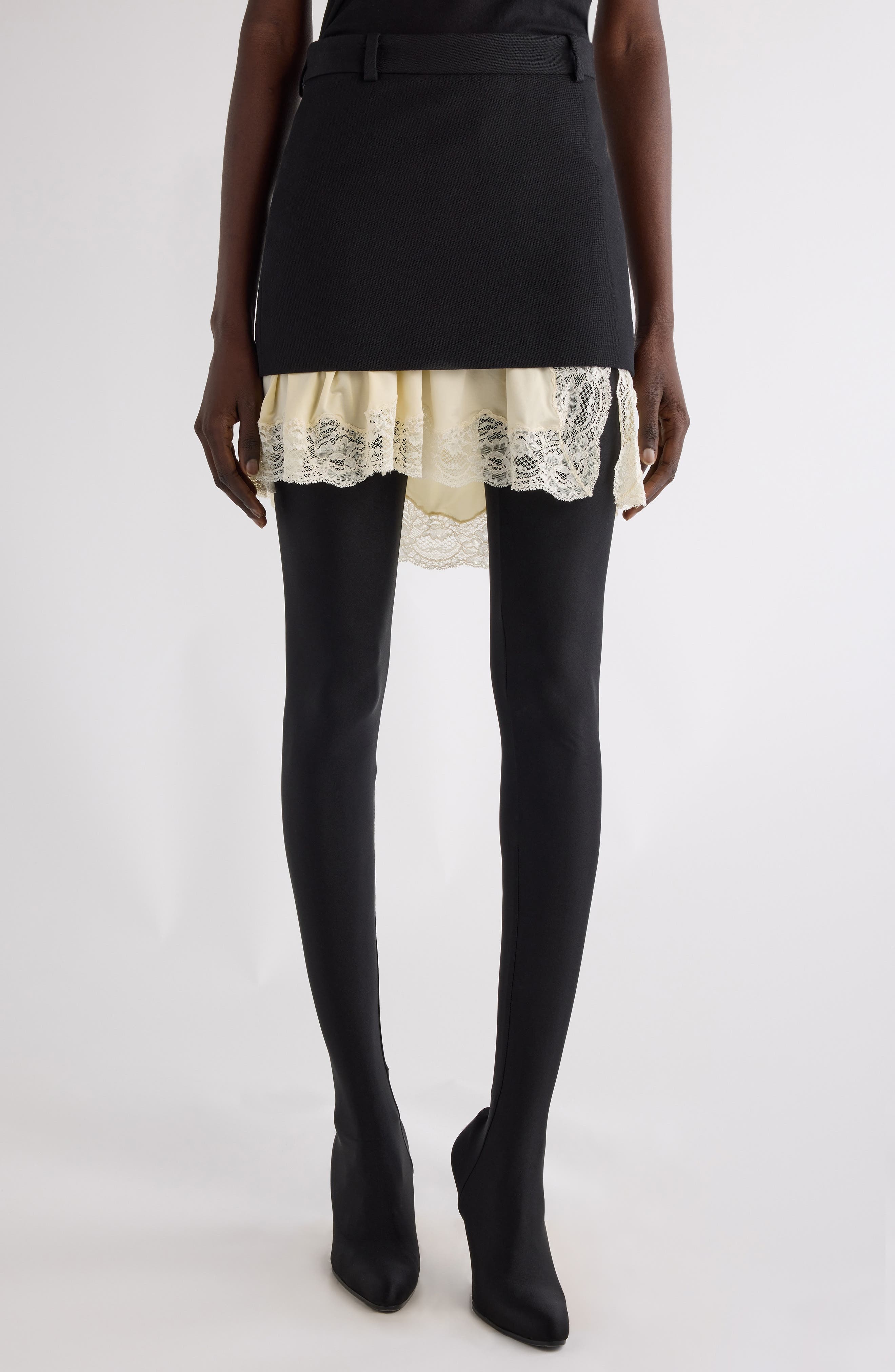 Balenciaga Lingerie Lace Wool Barathea Miniskirt in Black at Nordstrom - 1