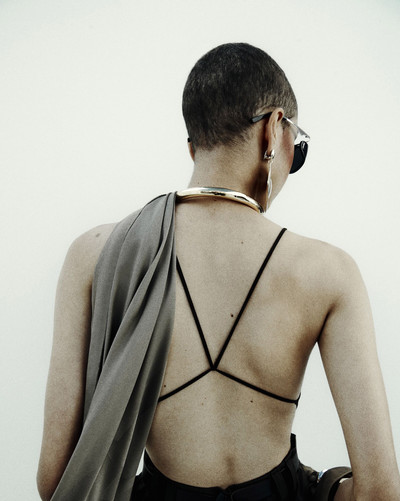 SAINT LAURENT backless bodysuit in stretch silk georgette outlook