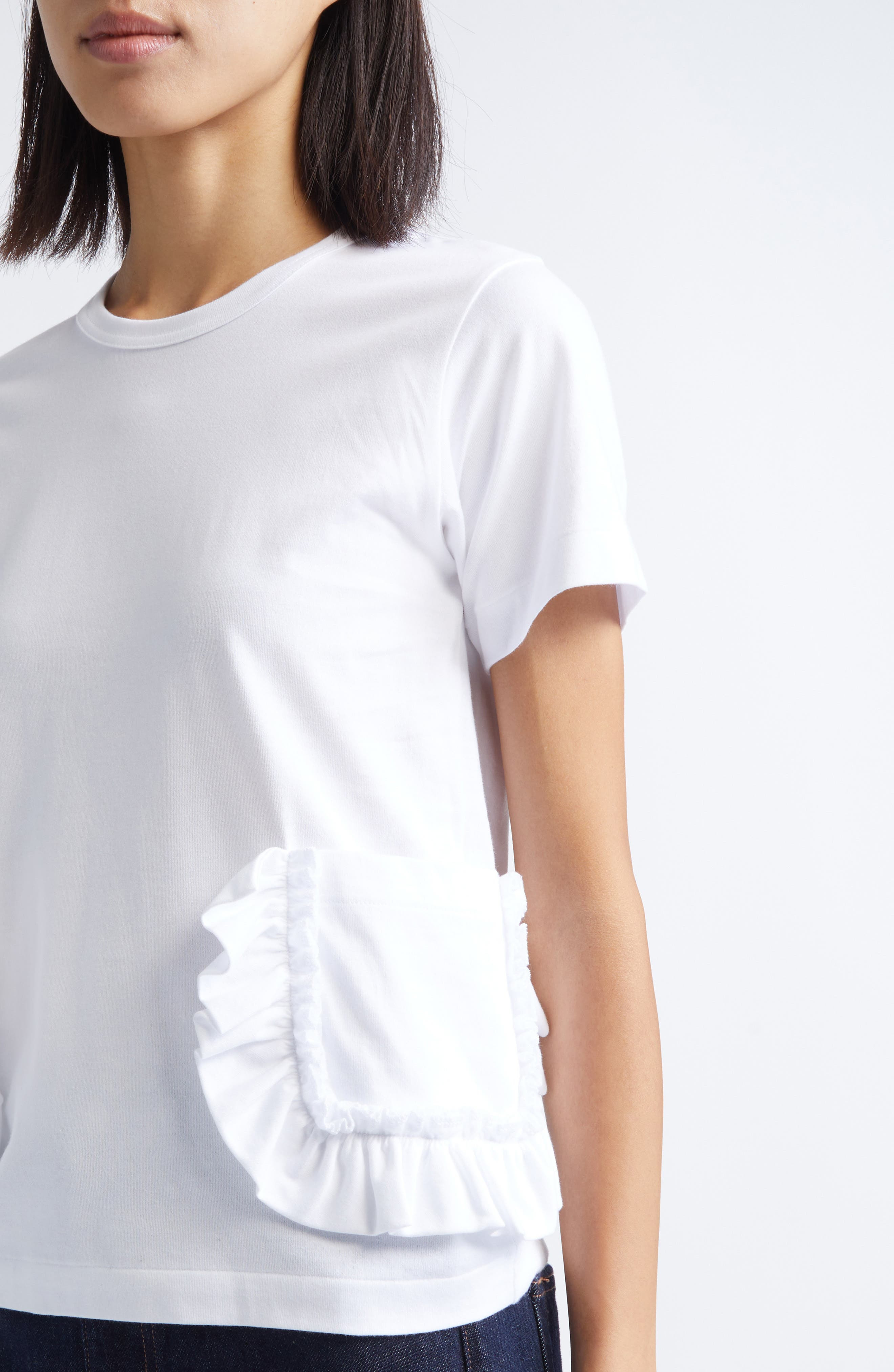 Comme des Garçons Girl Ruffle Pocket Jersey T-Shirt in White at Nordstrom - 4