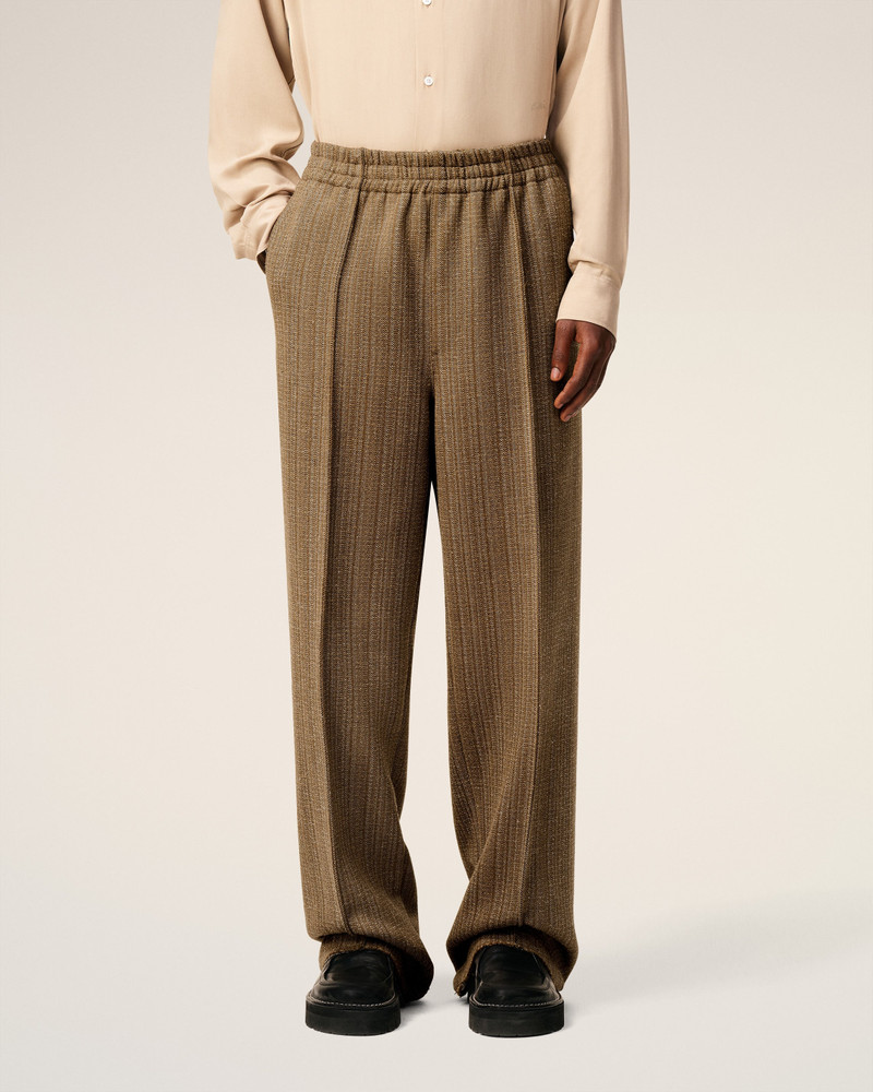 BROWN WOOL HERRINGBONE ELASTICATED TROUSERS 3