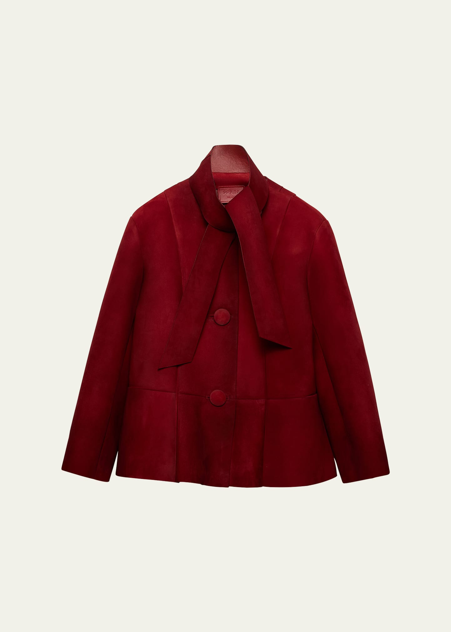 Suede Single-Breasted Coat With Scarf - 1