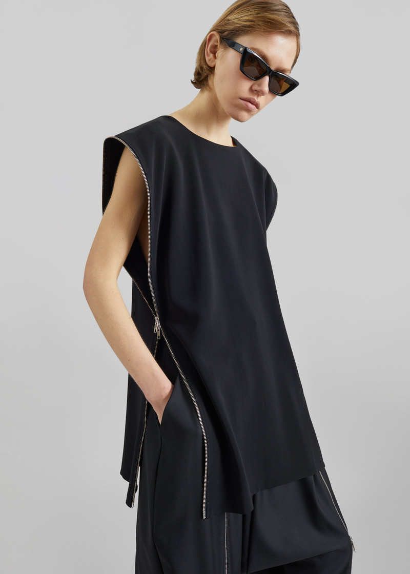 Bevza Zipper Tunic Top - Black 1