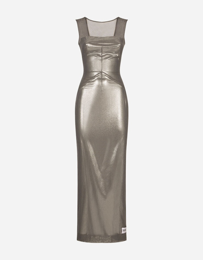 Long foiled jersey and tulle dress 1
