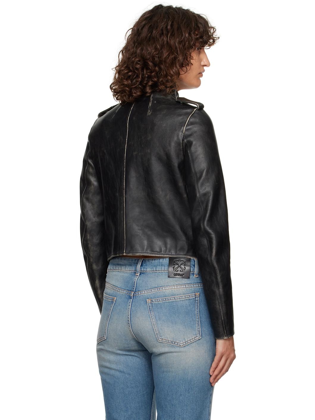 Black Vintage Lea Biker Leather Jacket - 3