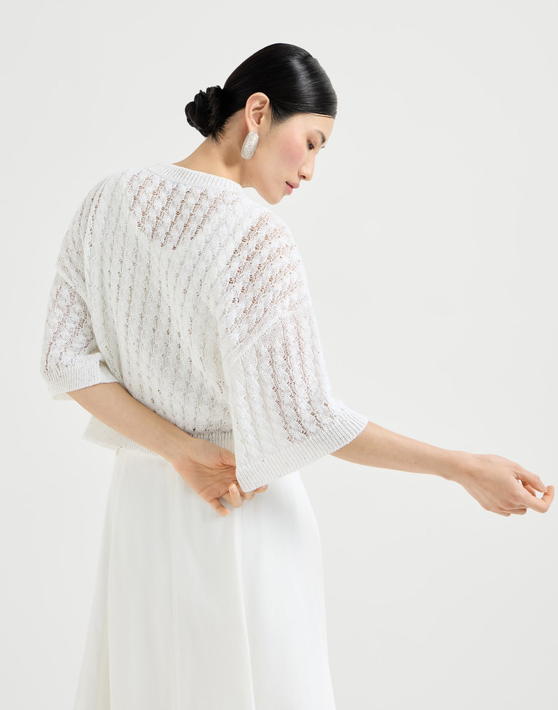 Linen dazzling cable openwork cardigan 3
