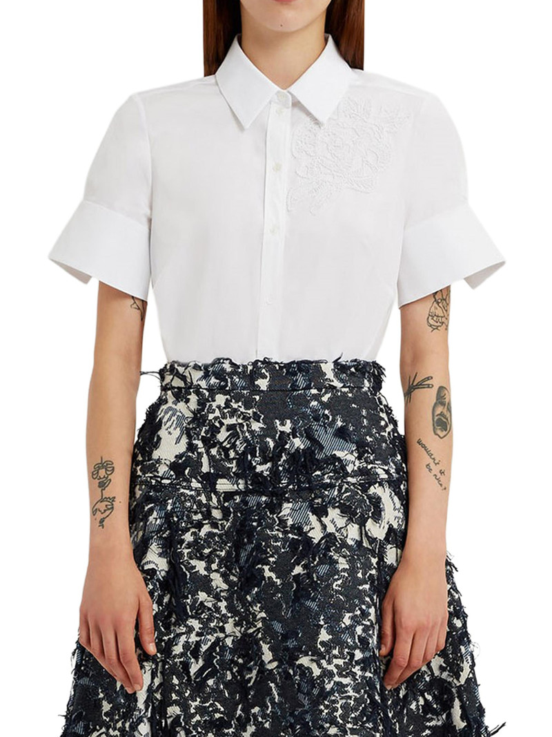 Women's Floral Appliqué Cotton Shirt - White 3