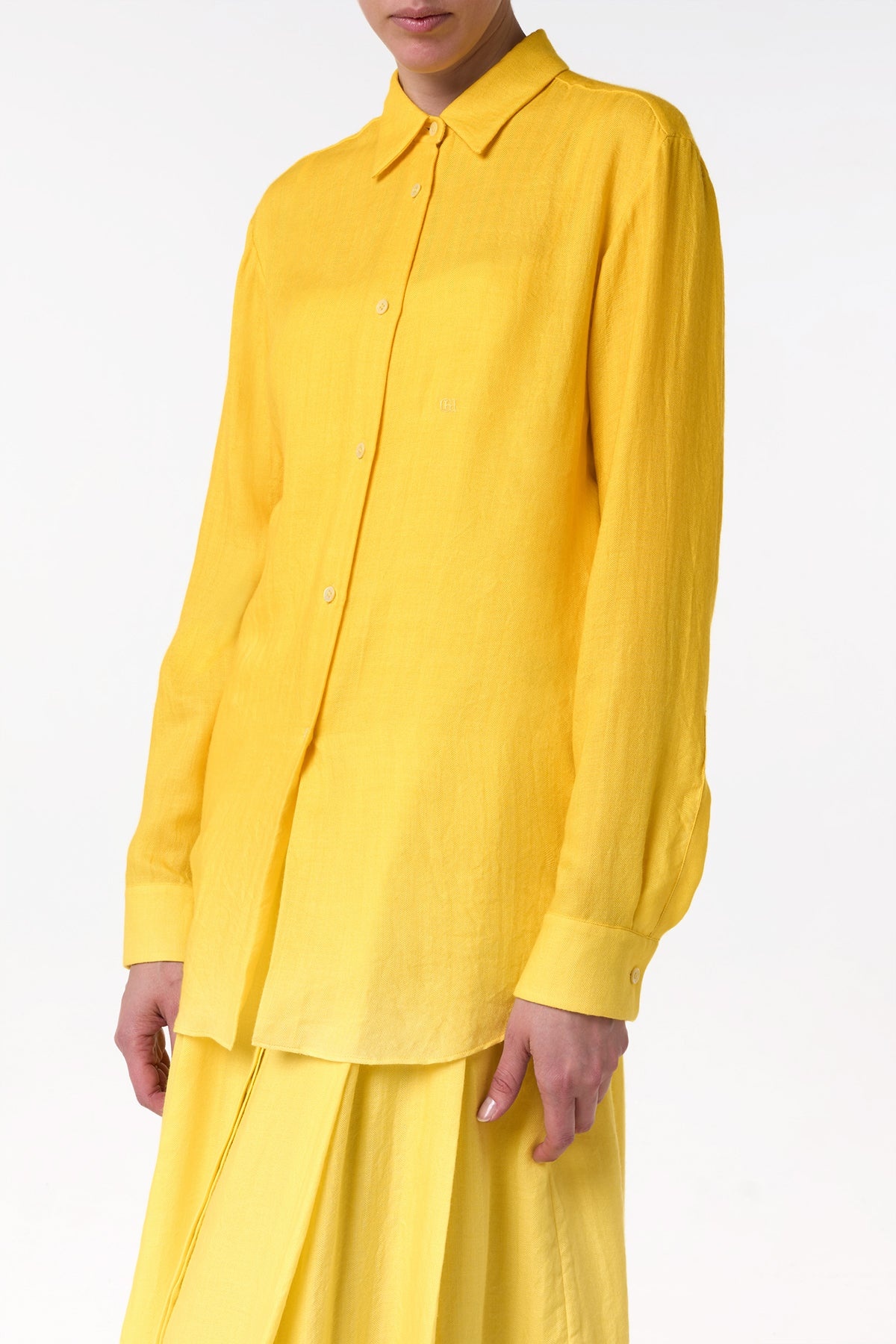 Reyes Shirt in Cadmium Yellow Cashmere Silk Herringbone - 5