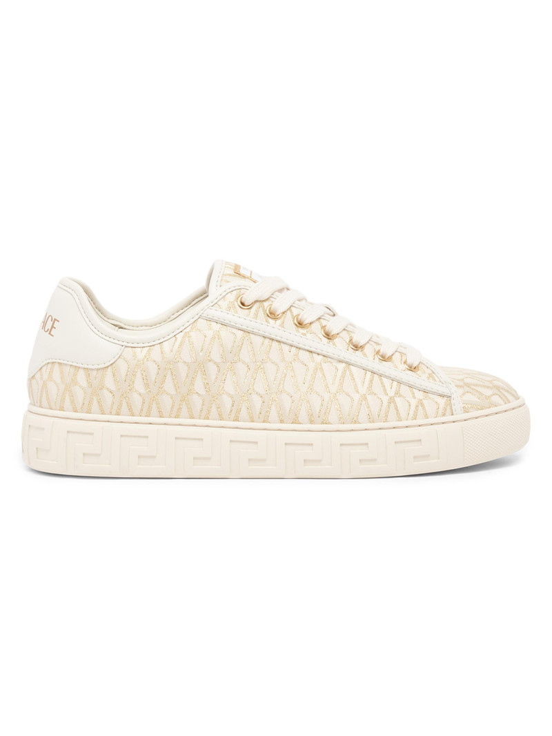 Women's Jacquard La Greca Cotton Low-Top Sneakers - Pastel Pink Multi Color Gold 1