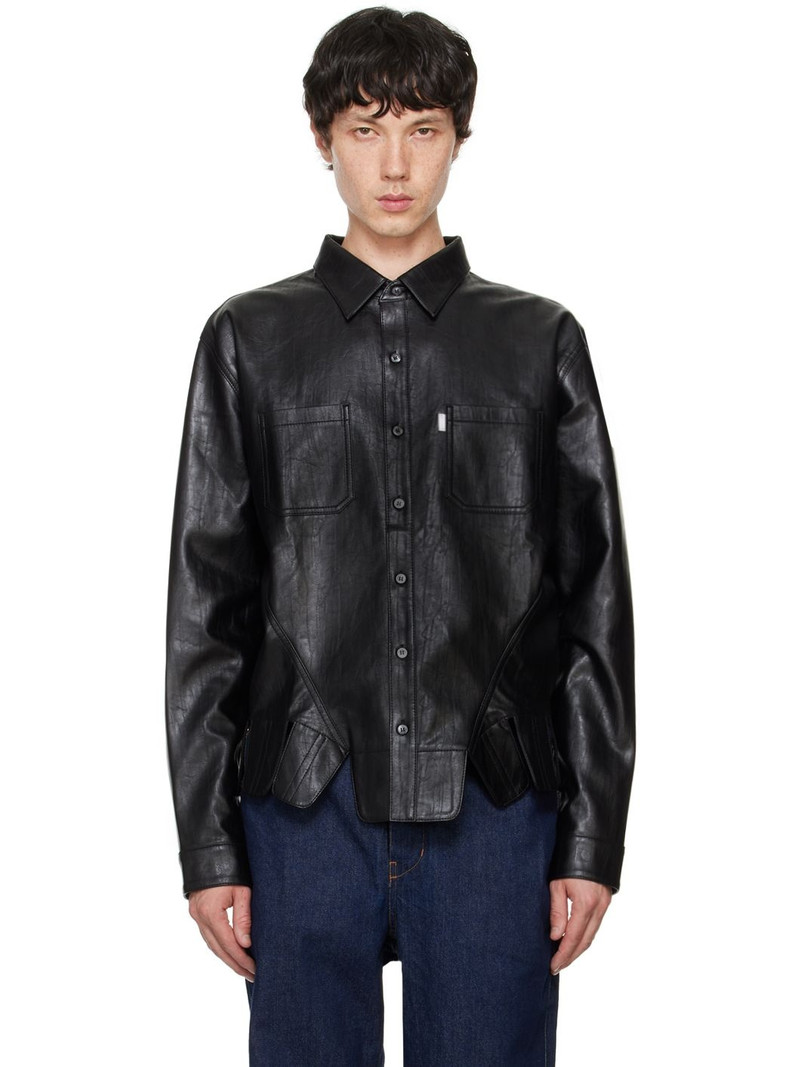 Black Square Petal Corset Faux-Leather Shirt 1