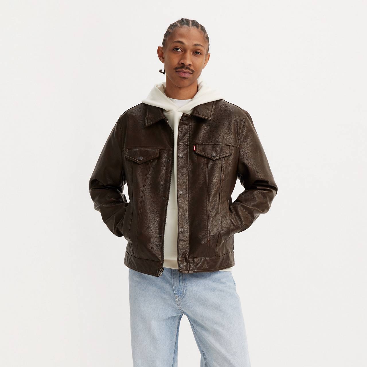 FAUX LEATHER TRUCKER JACKET - 1