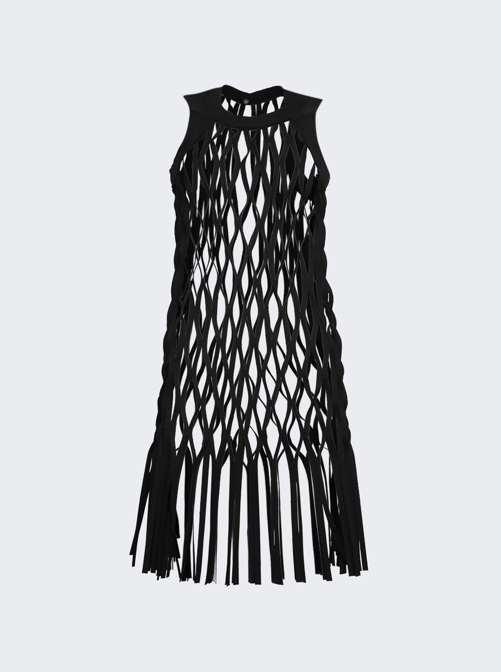 Open Knit Fringe Dress Black - 1