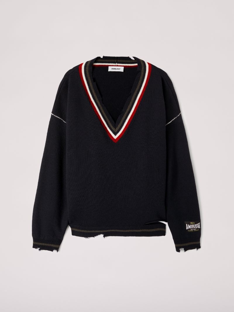 Dangled Rib Knit V Neck - 1