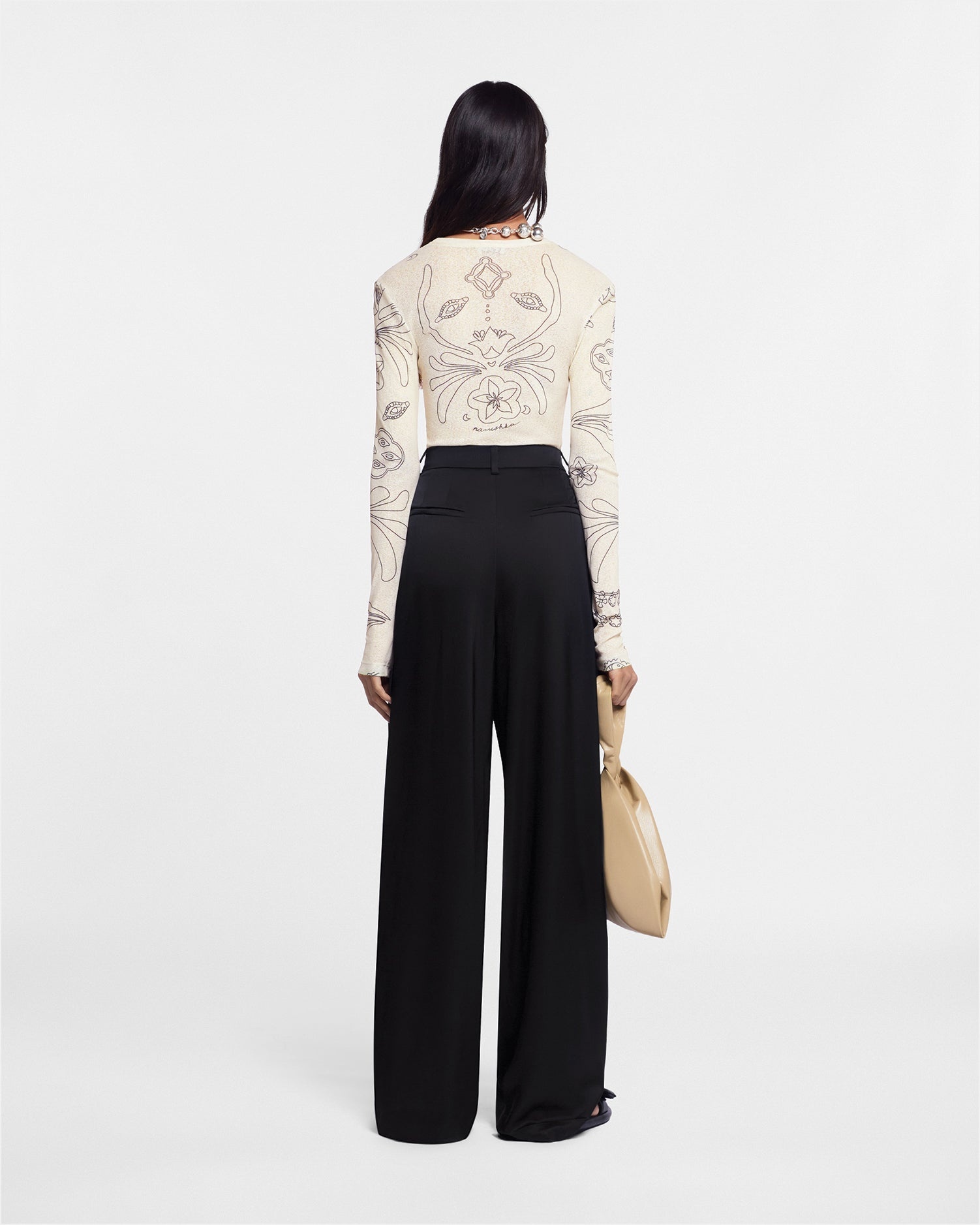 Pleated Slip Satin Pants - 4