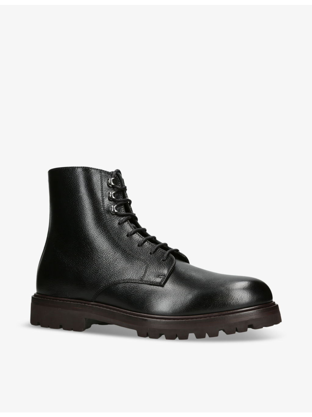 Textured shearling-lined lace-up leather boots - 3