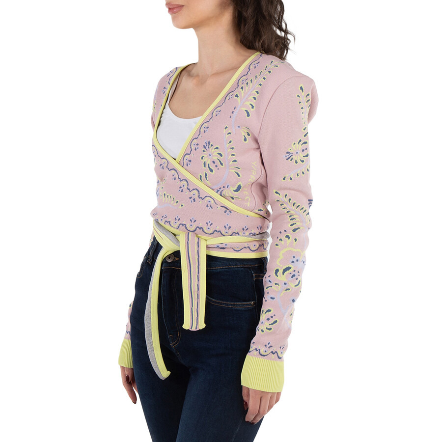 Y / Project Ladies Pink / Yellow Wrap Jacquard Cardigan - 4
