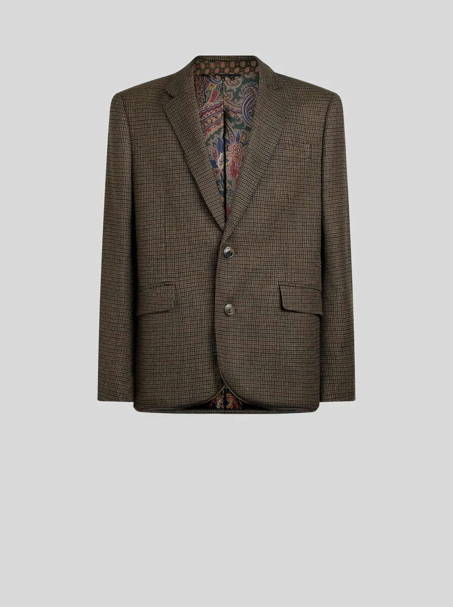 SINGLE-BREASTED WOOL JACKET WITH MICRO HOUNDSTOOTH MOTIF - 1