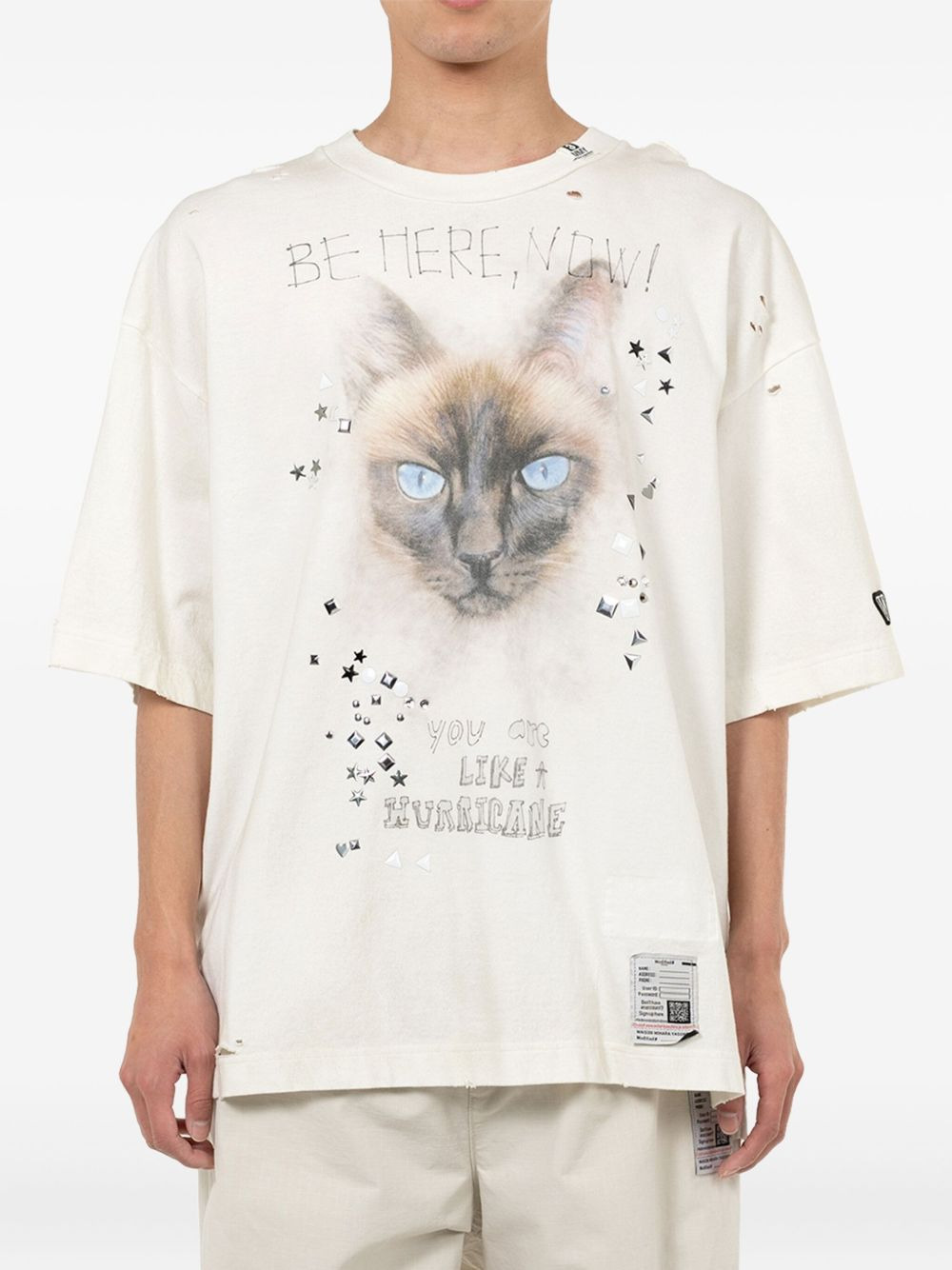 cat-print distressed T-shirt - 2