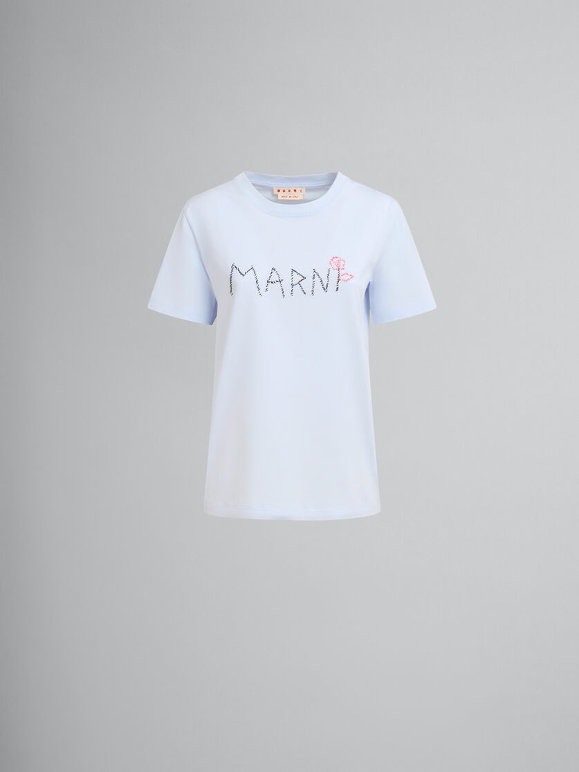 LIGHT BLUE ORGANIC JERSEY T-SHIRT WITH MARNI MENDING - 1
