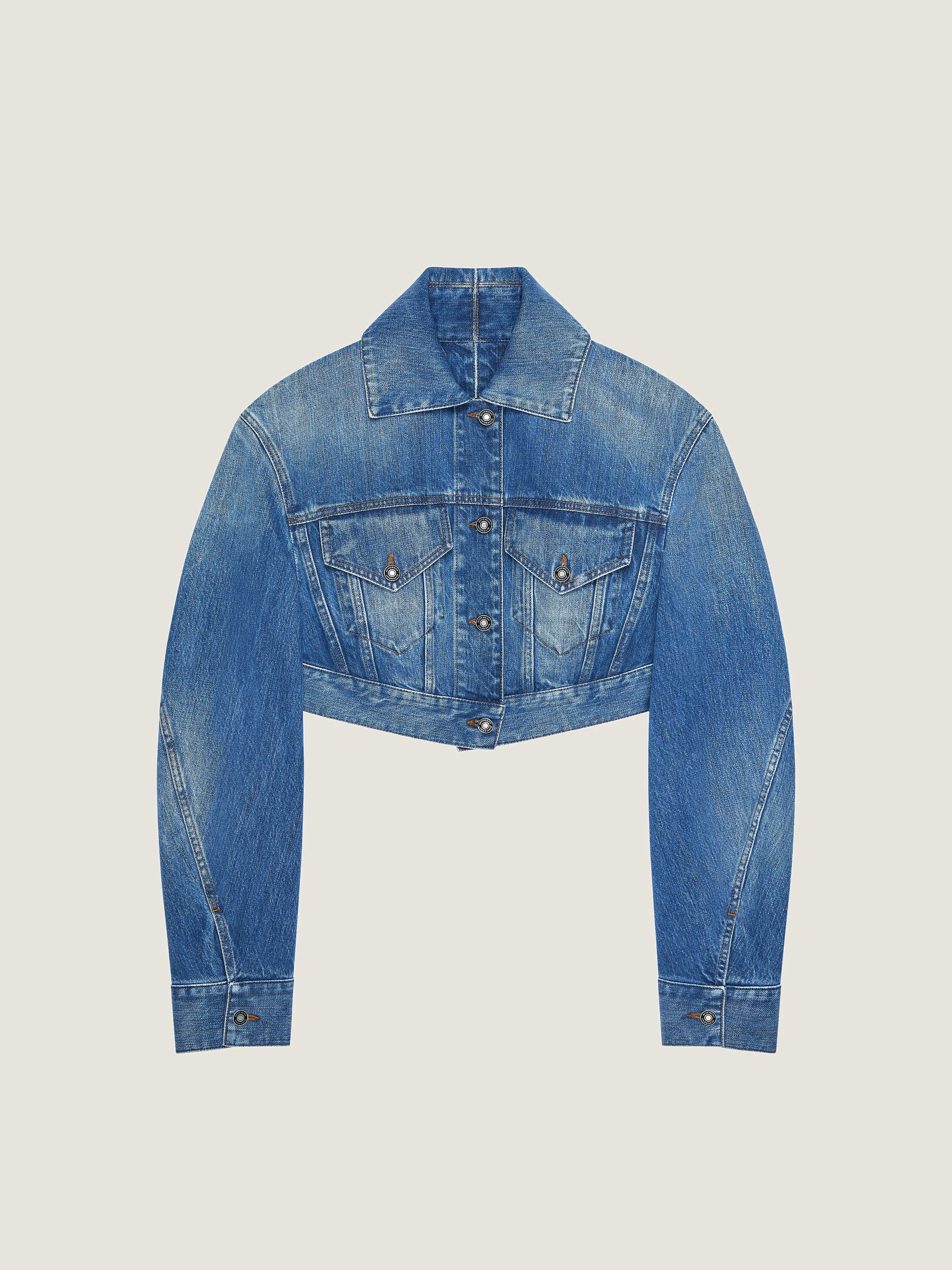 CROPPED OPENED BACK JACKET IN MEDIUM BLUE DENIM - 1