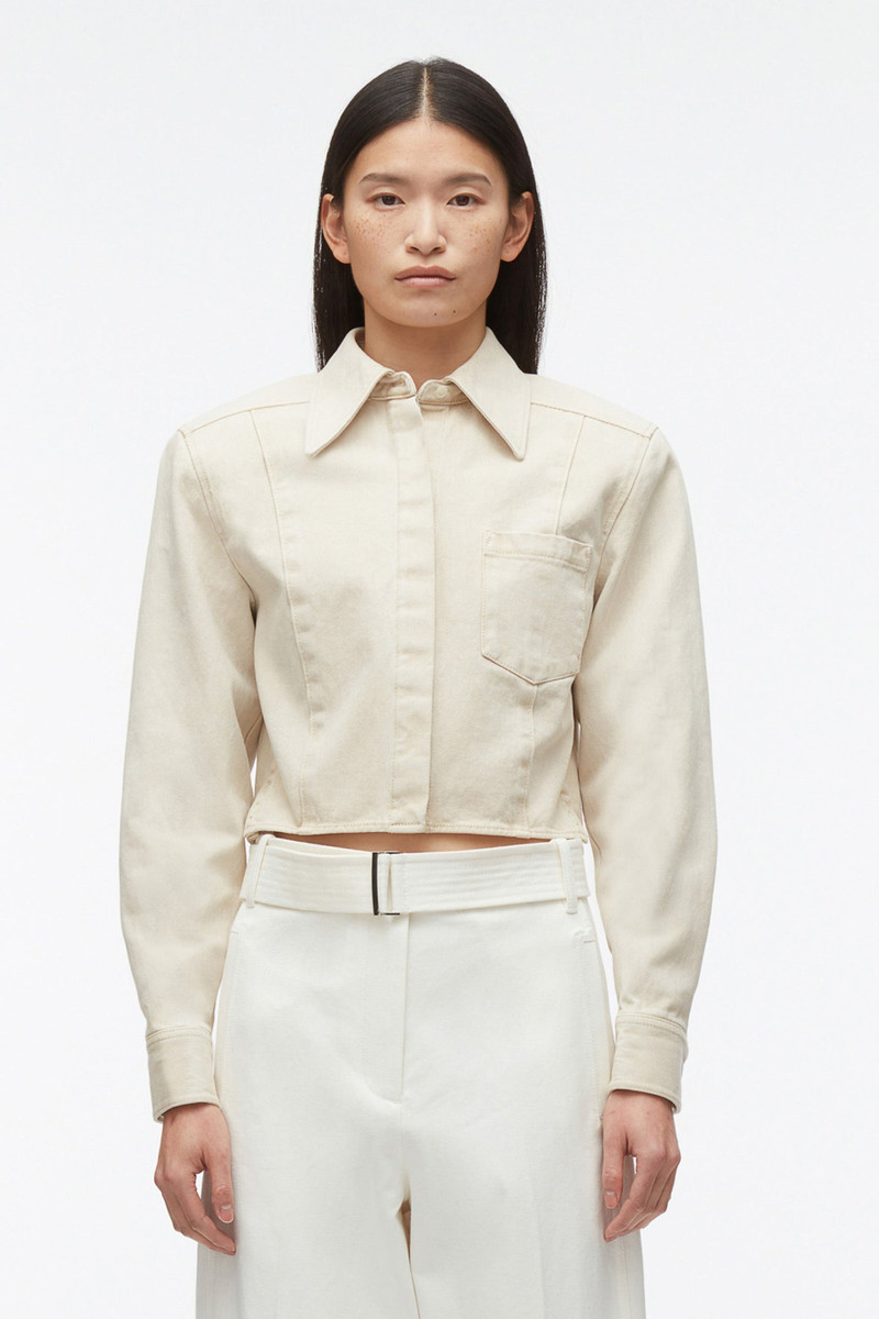 3.1 Phillip Lim Denim Cropped Shirt with Shoulder Pads outlook