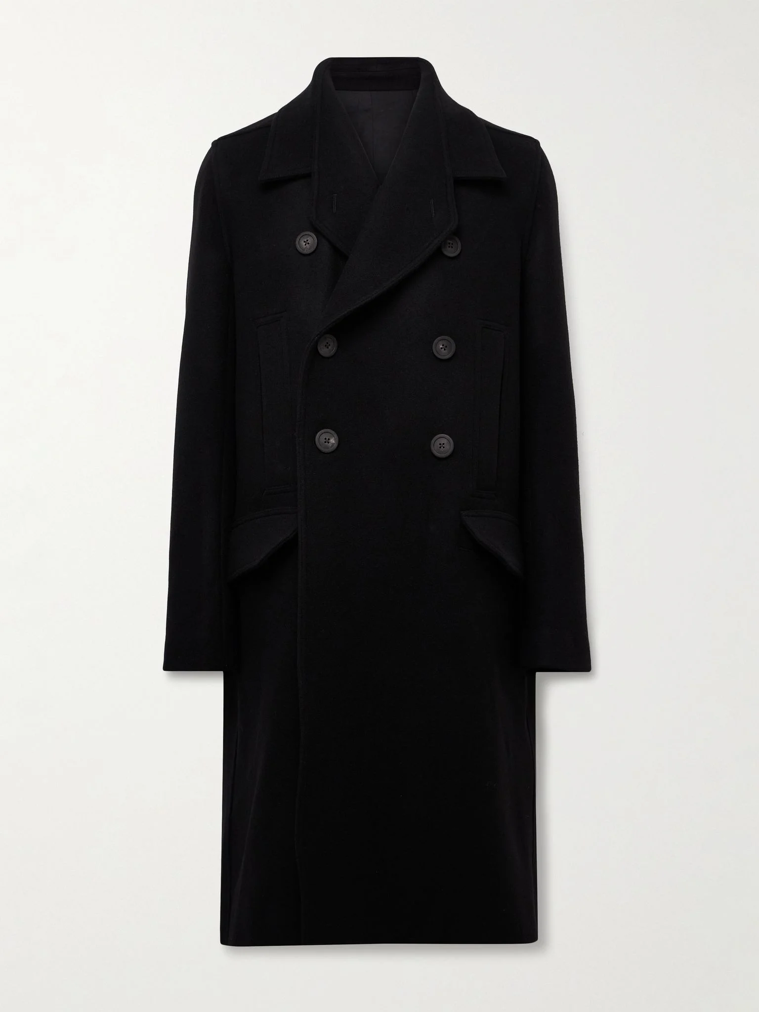 Officer Double-Breasted Melton Virgin Wool Coat Black - 1