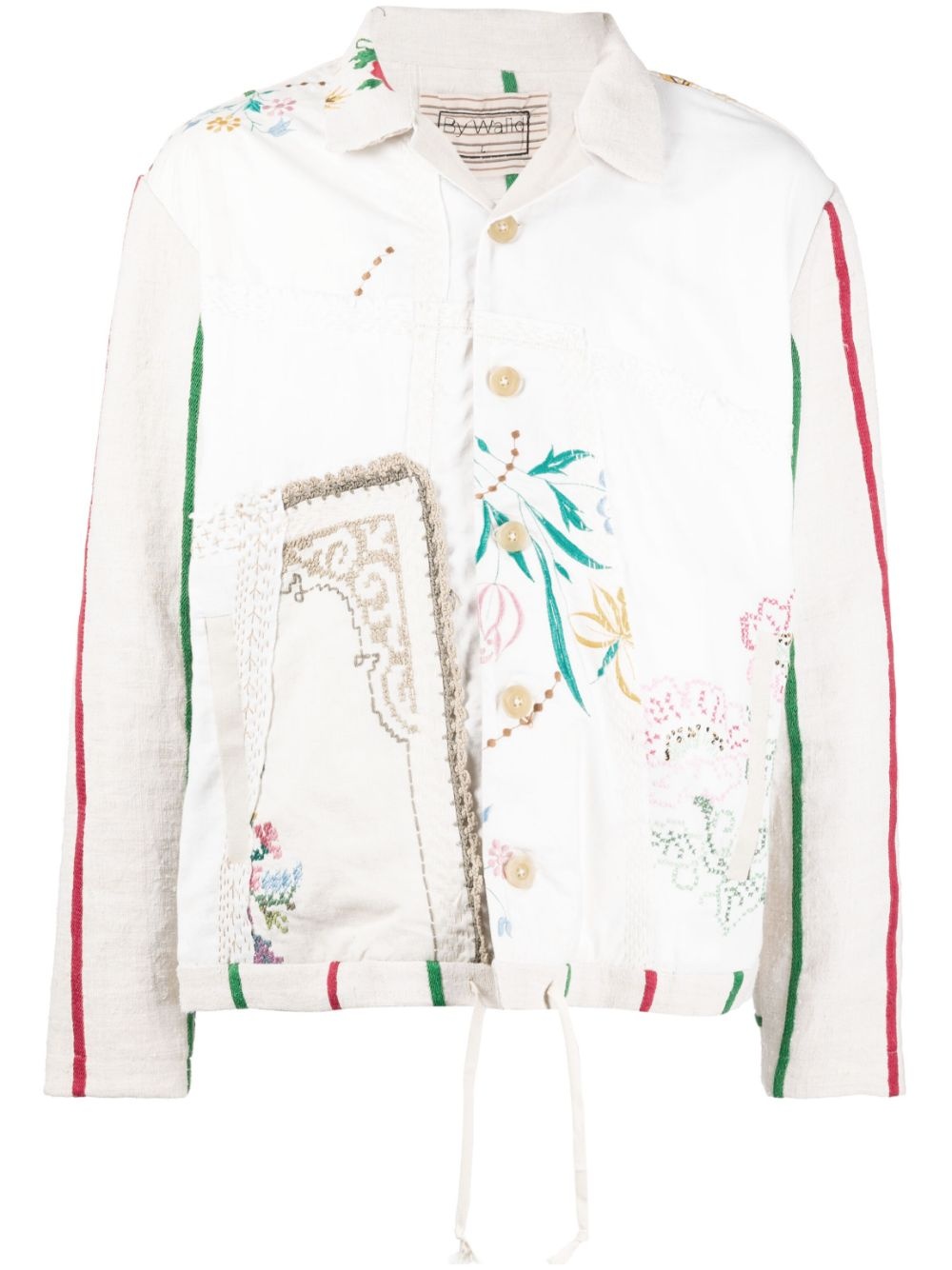 floral-embroidered buttoned shirt jacket - 1