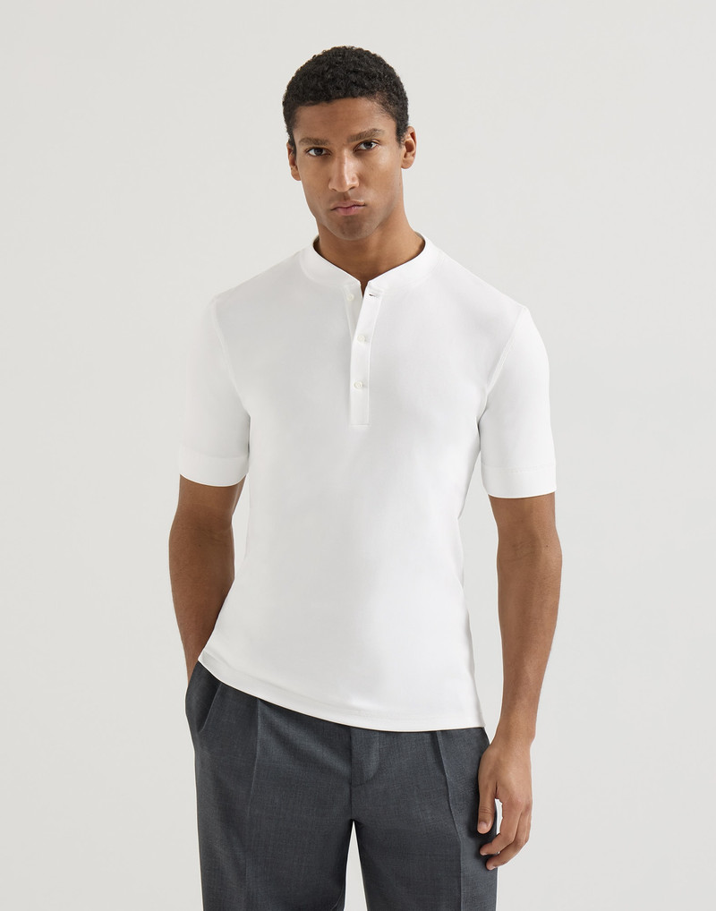 Ribbed stretch cotton and modal jersey T-shirt with Henley collar 2
