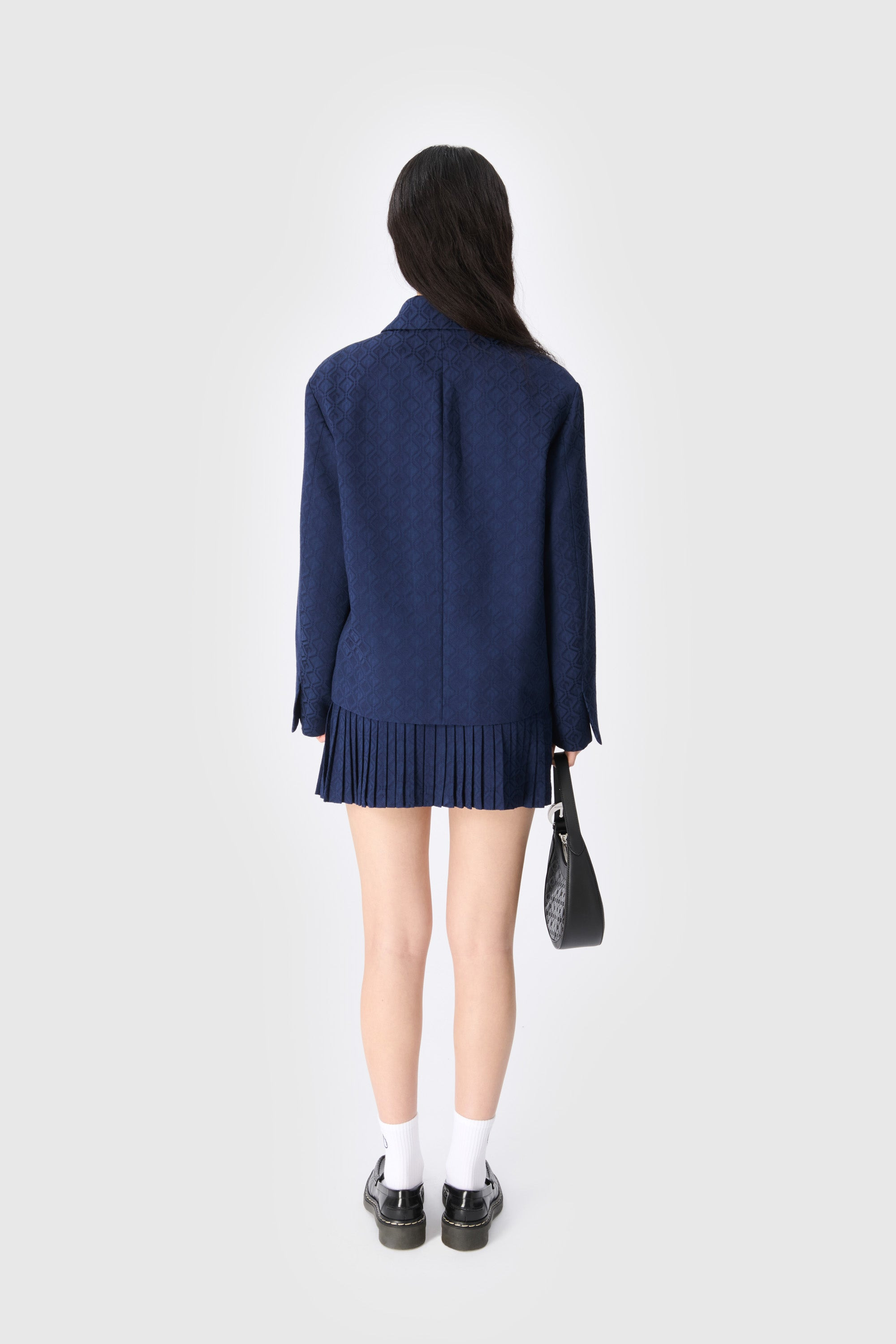 Moon Diamond Jacquard Tailoring Pleated Skirt - 3