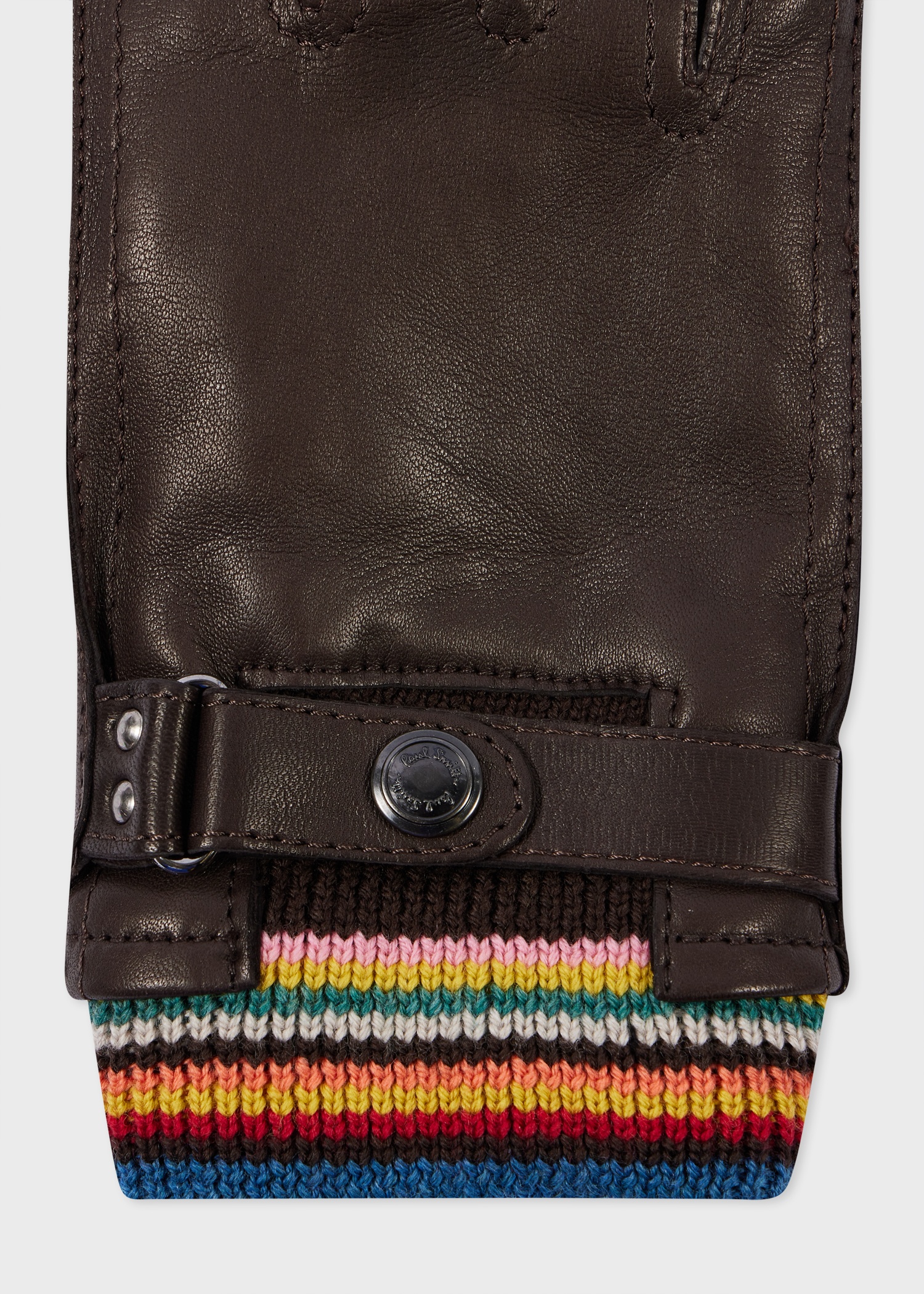 Brown Leather 'Signature Stripe' Cuff Gloves - 3